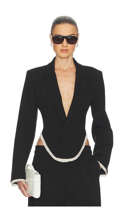 Helsa Devereux Blazer With Chiffon Edge in Black by HELSA