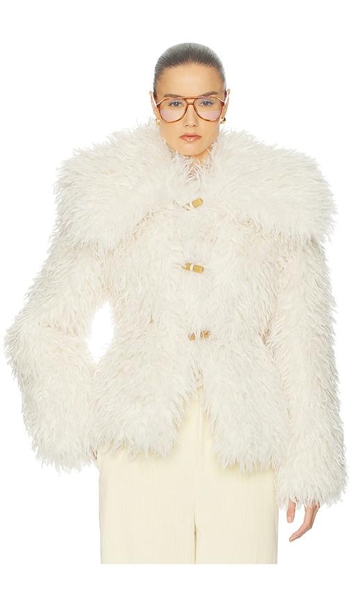 Helsa Dramatic Collar Faux Shearling Jacket in Ivory by HELSA