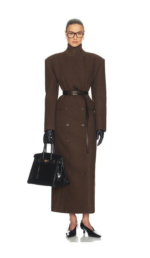 Helsa Italian Wool Blend Extra Long Coat in Chocolate by HELSA