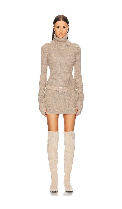 Helsa Lauren Mini Knit Dress in Beige by HELSA