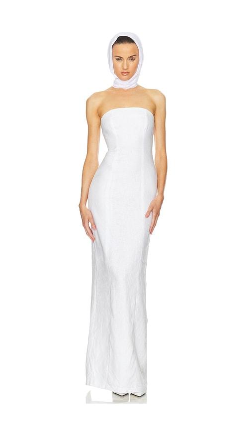Helsa Linen Strapless Maxi Dress in White by HELSA