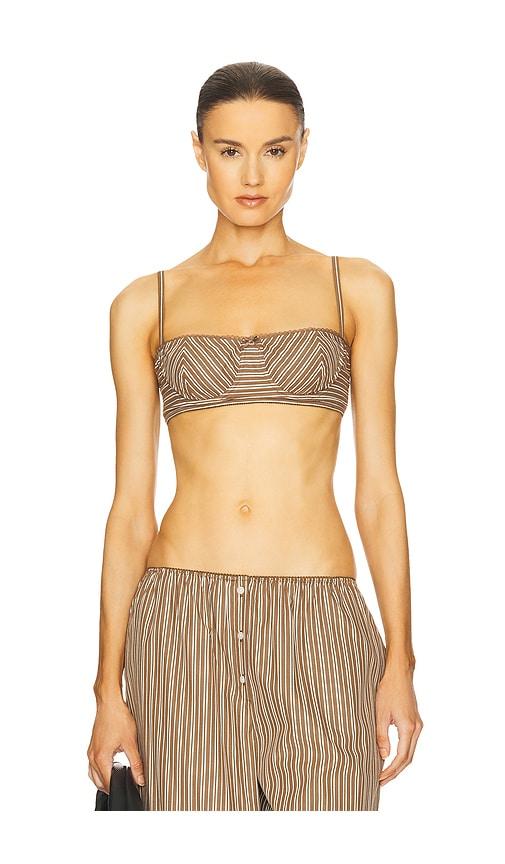 Helsa Pinstripe Poplin Bra in Brown by HELSA