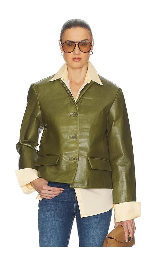 Helsa Puffy Leather Jacket in Green by HELSA