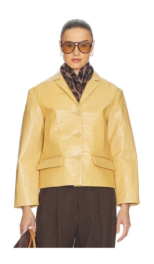 Helsa Puffy Leather Jacket in Mustard by HELSA