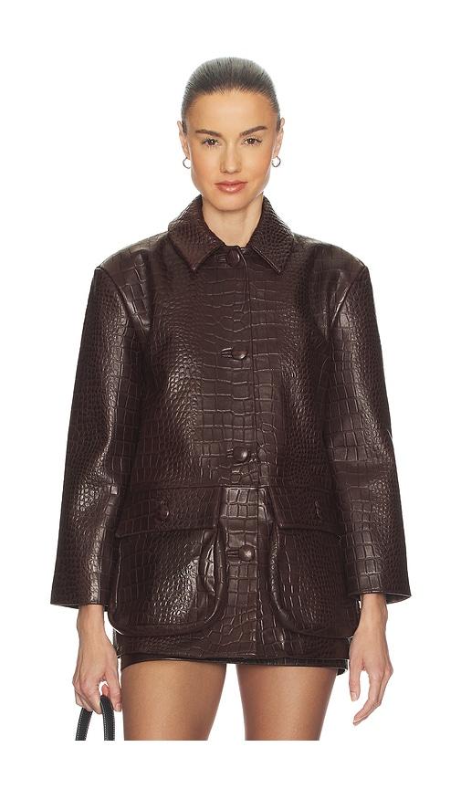 Helsa Schoolyard Jacket in Leather With Croc Emboss in Brown by HELSA