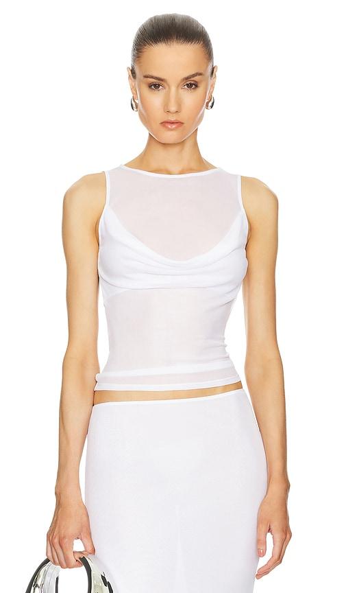 Helsa Sheer Knit Draped Top in White by HELSA