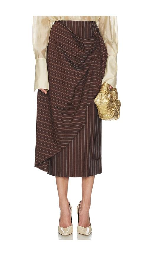 Helsa Stripe Twill Blanket Skirt in Brown by HELSA