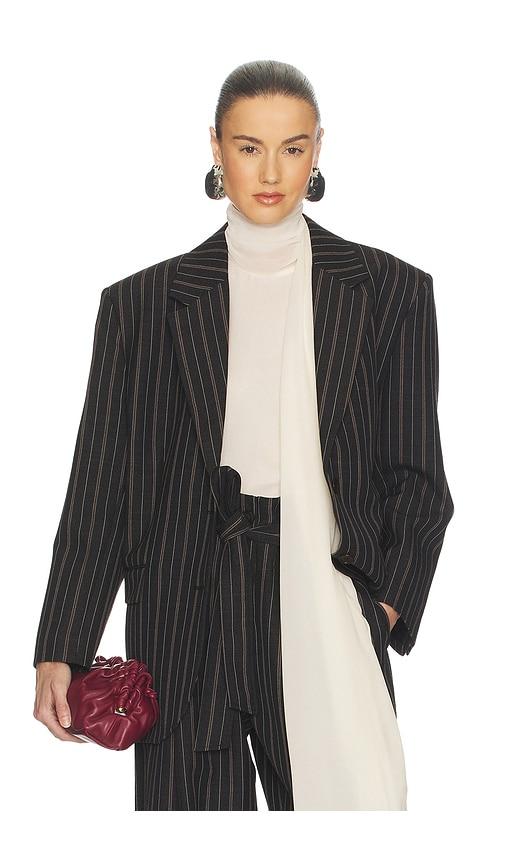 Helsa Stripe Twill Boyfriend Blazer in Charcoal by HELSA