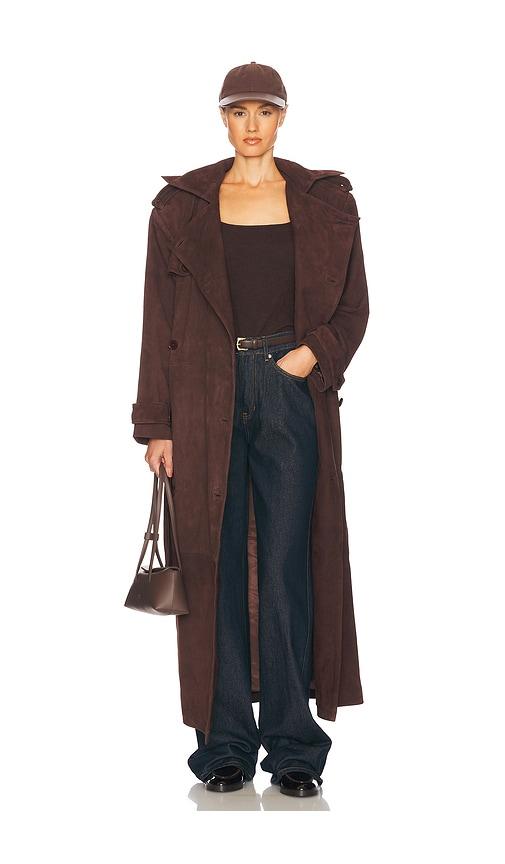 Helsa Suede Trench Coat in Brown by HELSA
