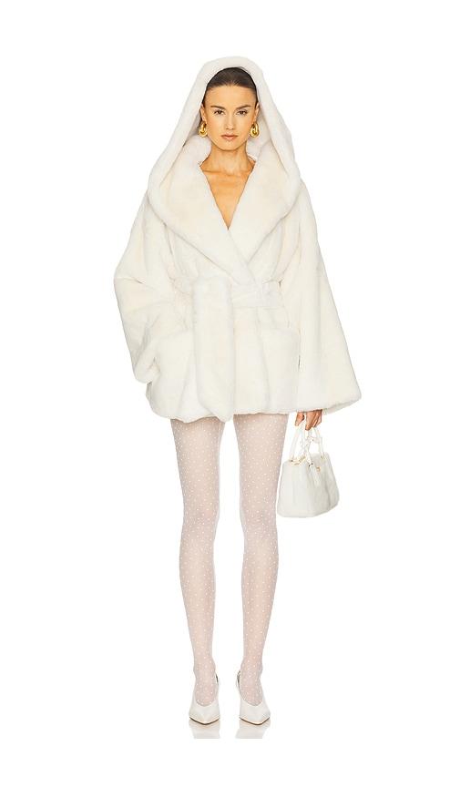 Helsa The Hooded Faux Fur Coat in White by HELSA