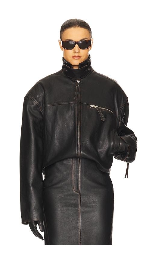 Helsa The Leather Oversized Moto Jacket in Black by HELSA
