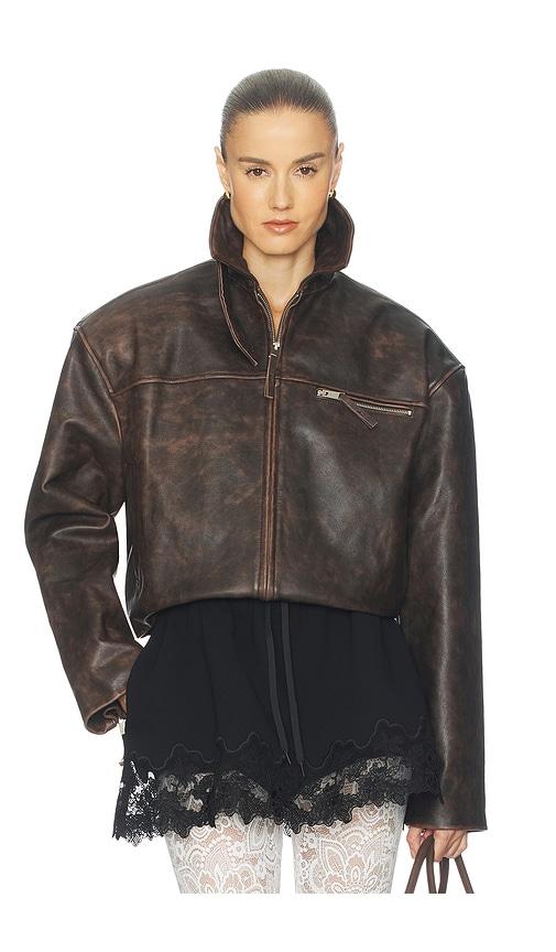Helsa The Leather Oversized Moto Jacket in Brown by HELSA