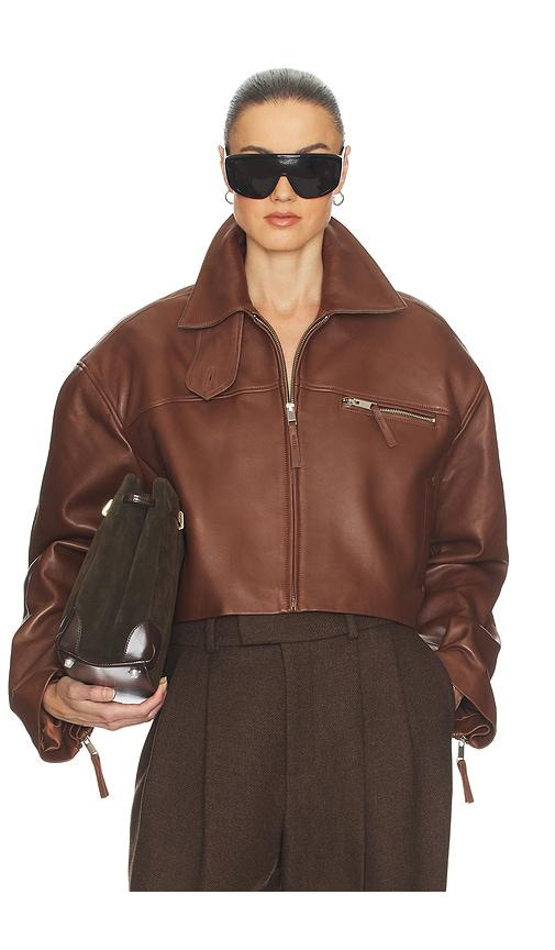 Helsa The Leather Oversized Moto Jacket in Smooth Leather in Brown by HELSA