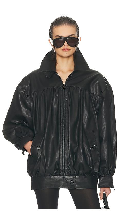 Helsa The Shirred Oversized Leather Jacket in Black by HELSA