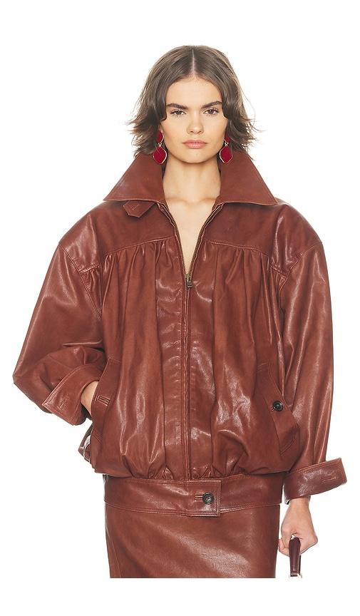 Helsa The Shirred Oversized Leather Jacket in Brown by HELSA