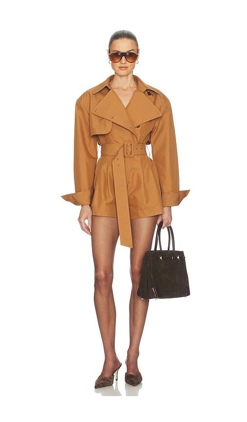 Helsa The Short Trench Jumpsuit in Cognac by HELSA