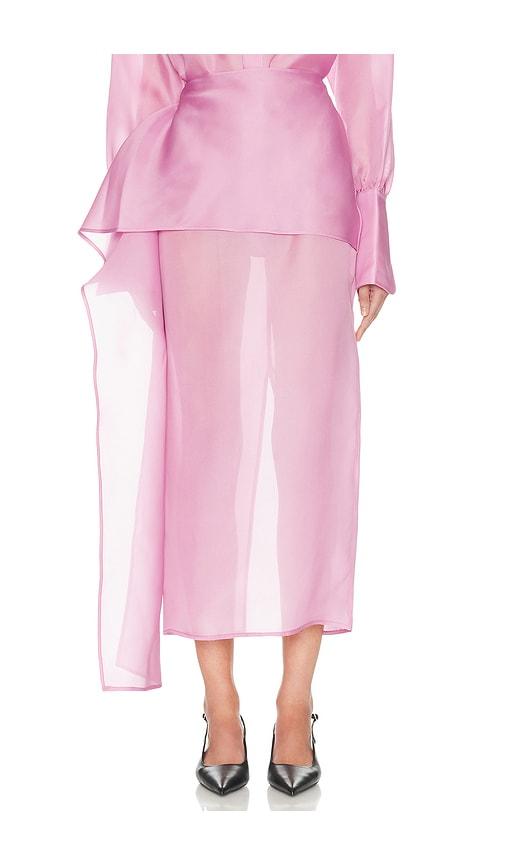 Helsa The Silk Gazar Skirt With Drape in Pink by HELSA