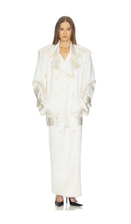 Helsa Trench Coat With Low Belt in Double Face Satin in Ivory by HELSA