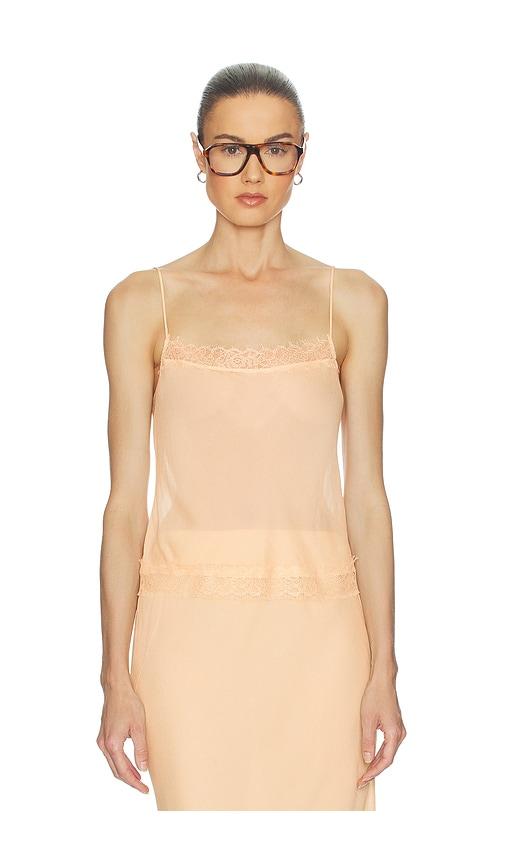 Helsa Viscose Satin Cami With Lace in Beige by HELSA