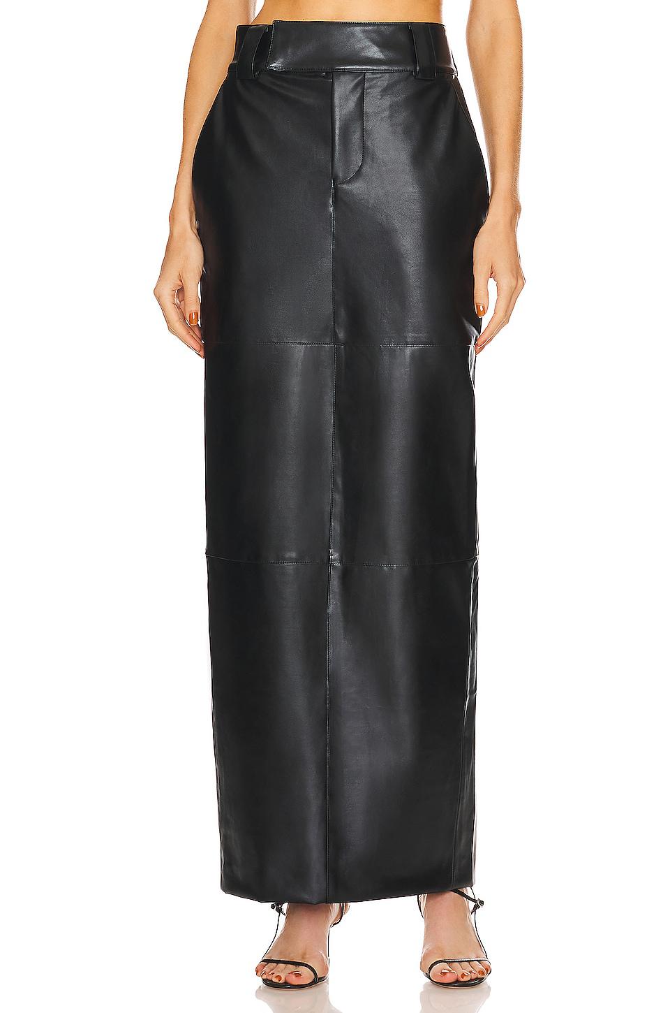Helsa Waterbased Faux Leather Midi Skirt in Black by HELSA