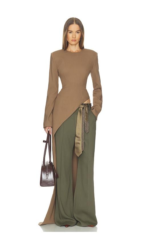Helsa Wool Blend Asymmetrical Tunic in Taupe by HELSA
