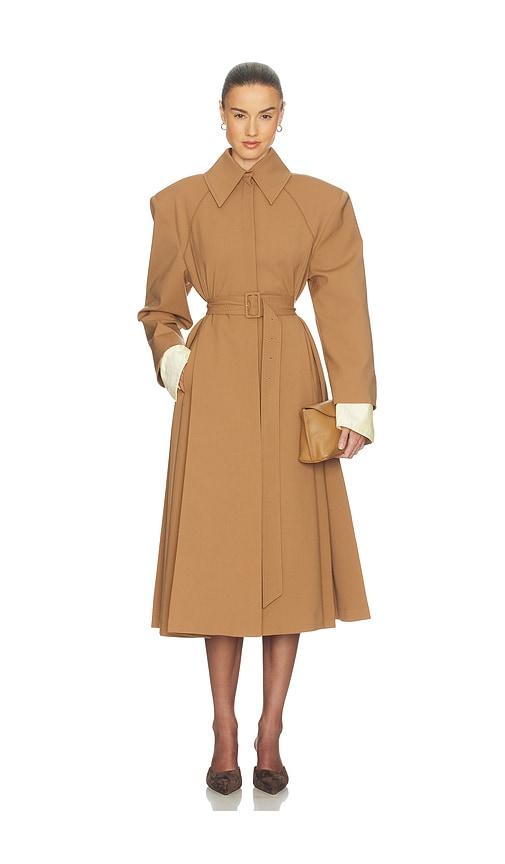Helsa Wool Blend Midi Trench in Tan by HELSA