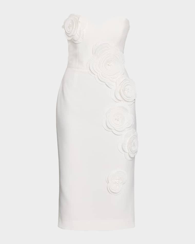 Kaia Strapless Floral Applique Midi Sheath Dress by HELSI