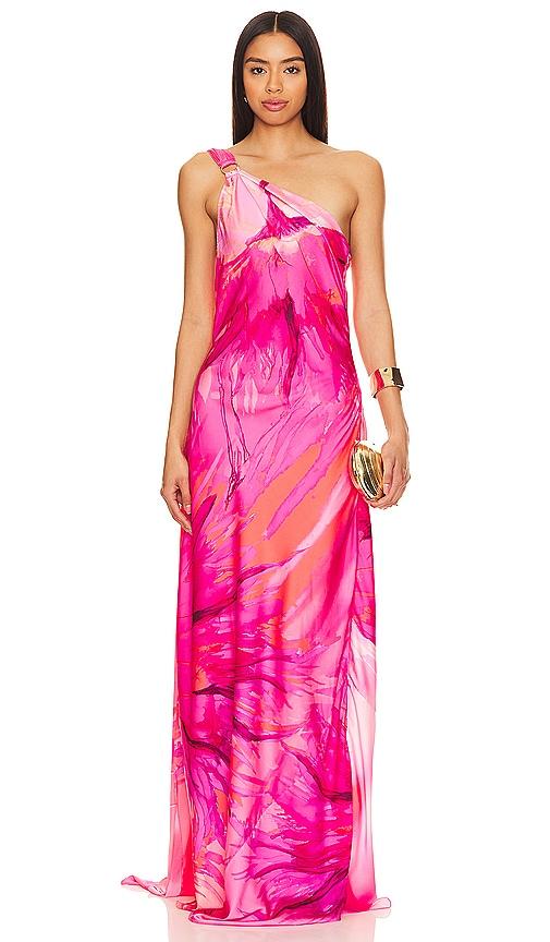 HEMANT AND NANDITA Abira One Shoulder Maxi Dress in Pink by HEMANT&NANDITA