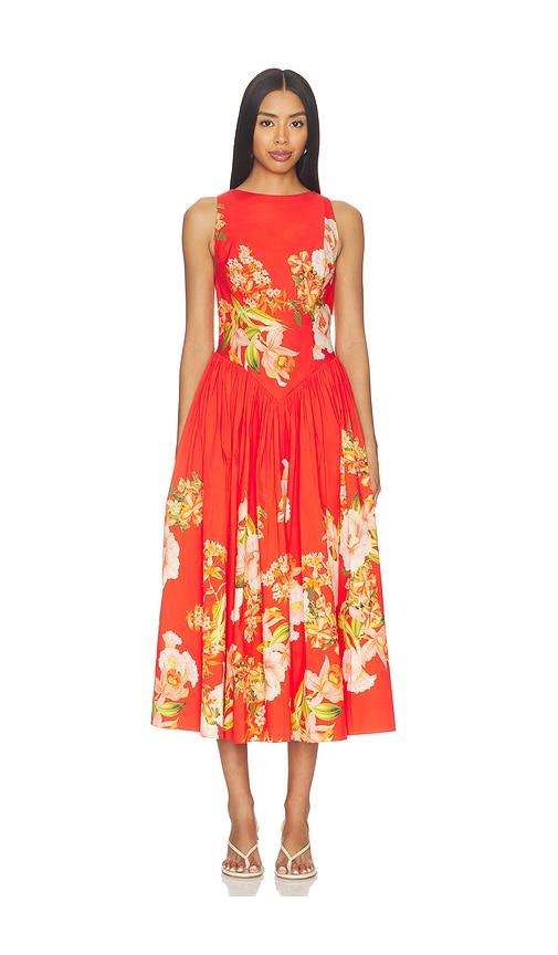 HEMANT AND NANDITA Boat Neck Midi Dress in Orange by HEMANT&NANDITA