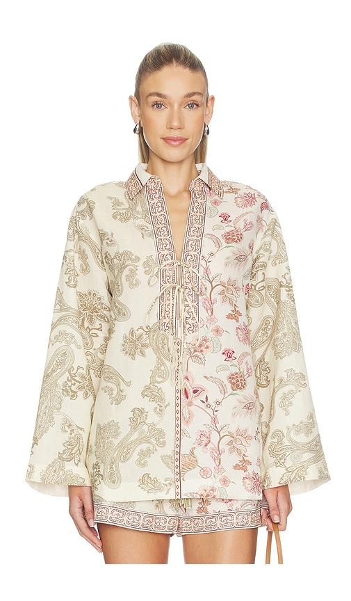 HEMANT AND NANDITA Drop Shoulder Collared Tunic in Neutral by HEMANT&NANDITA