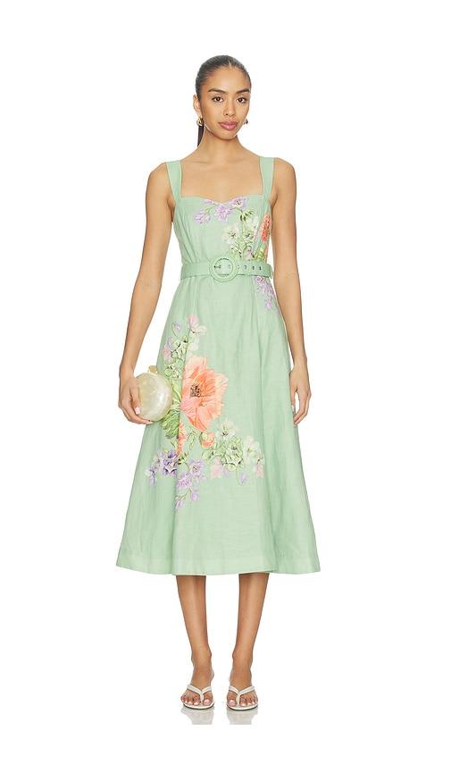 HEMANT AND NANDITA Midi Dress With Buckle Belt in Mint by HEMANT&NANDITA