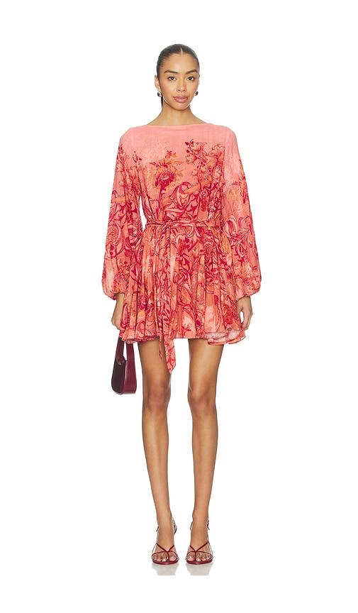 HEMANT AND NANDITA Mini Dress With Tie Up Belt in Coral by HEMANT&NANDITA