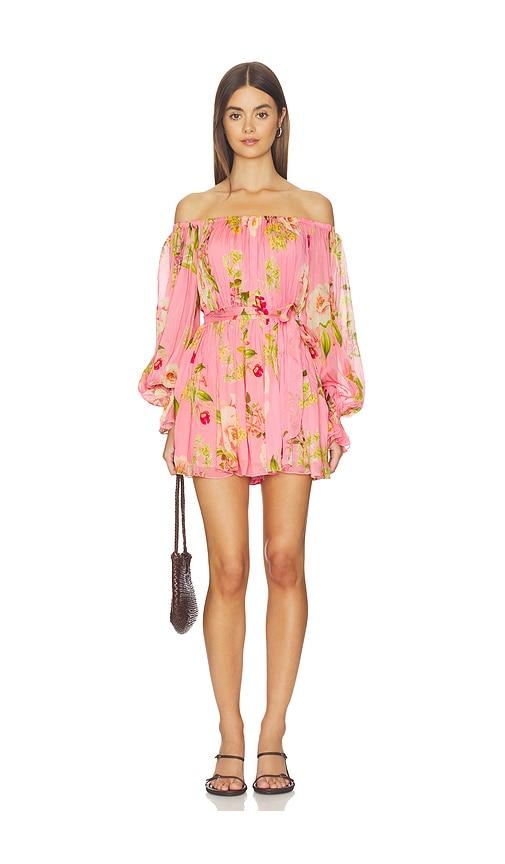 HEMANT AND NANDITA Off Shoulder Romper With Tie Up Belt in Pink by HEMANT&NANDITA