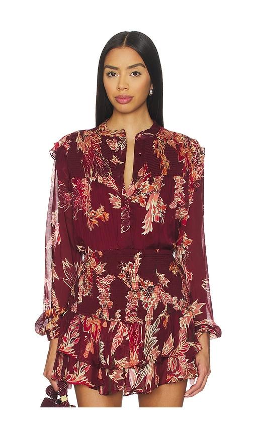 HEMANT AND NANDITA Smocked Top in Red by HEMANT&NANDITA