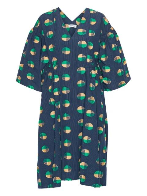Re-Pump circle-print puff-sleeve midi dress by HENRIK VIBSKOV