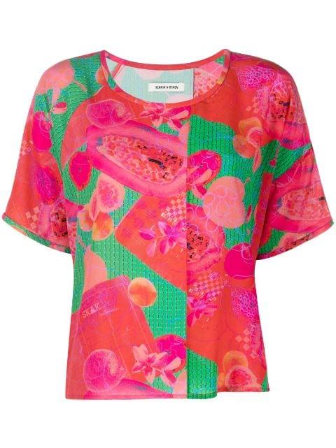 abstract-print silk T-shirt by HENRIK VIBSKOV
