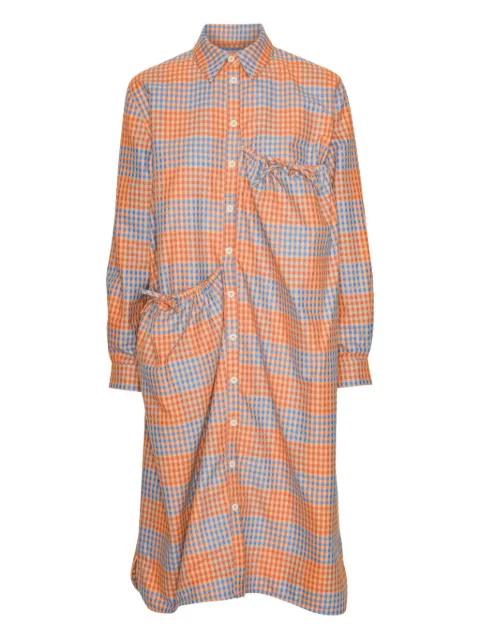 checked gathered-detail dress by HENRIK VIBSKOV