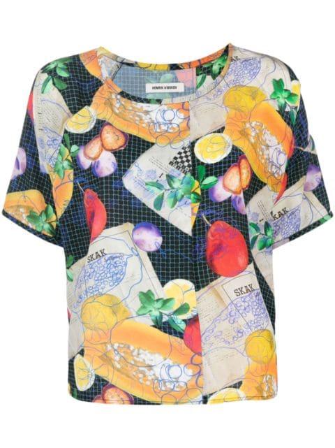 graphic-print silk T-shirt by HENRIK VIBSKOV