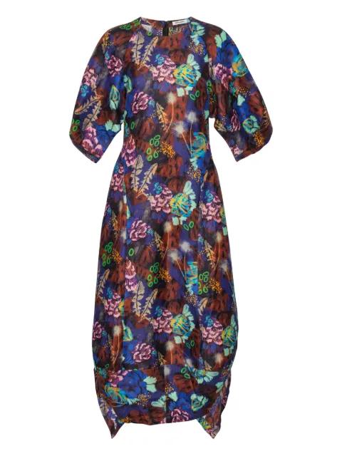 puff-sleeve abstract-print midi dress by HENRIK VIBSKOV