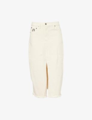 Scraggy Split Denim Midi Skirt by HERESY