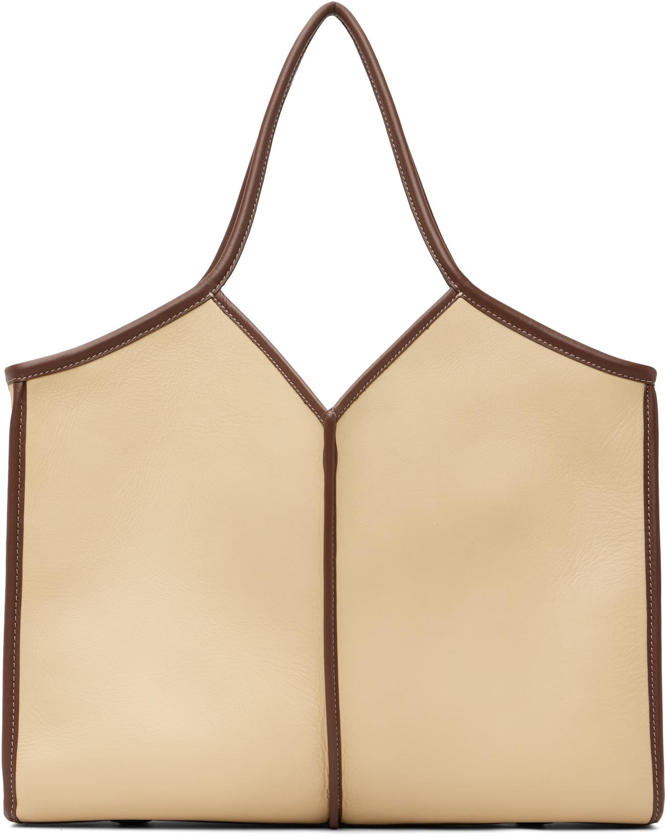 Beige Calella Squared Medium Leather Tote by HEREU
