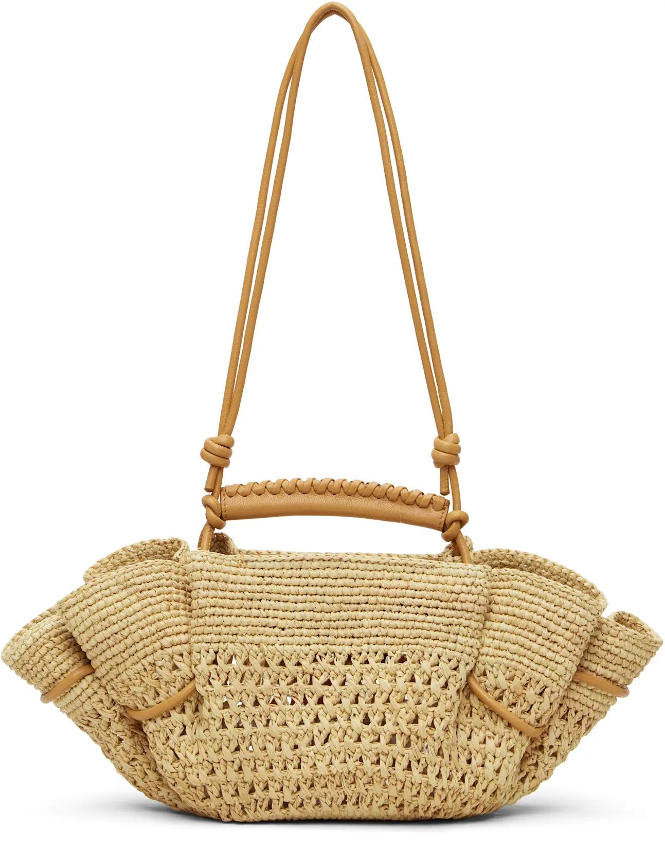 Beige & Tan Arta Mini Raffia Bag by HEREU