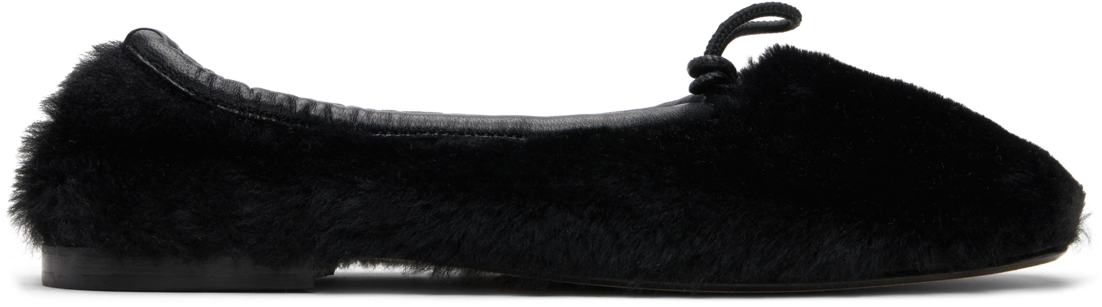 Black Puntera Shearling Ballerina Flats by HEREU