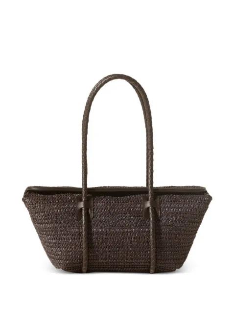 leather-framed raffia shoulder bag by HEREU