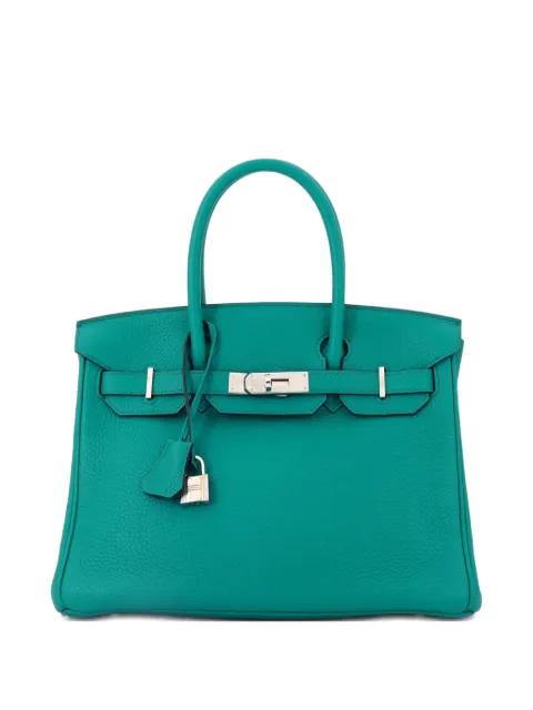 Birkin Handbag Blue Clemence with Palladium Hardware 30 satchel by HERMES 