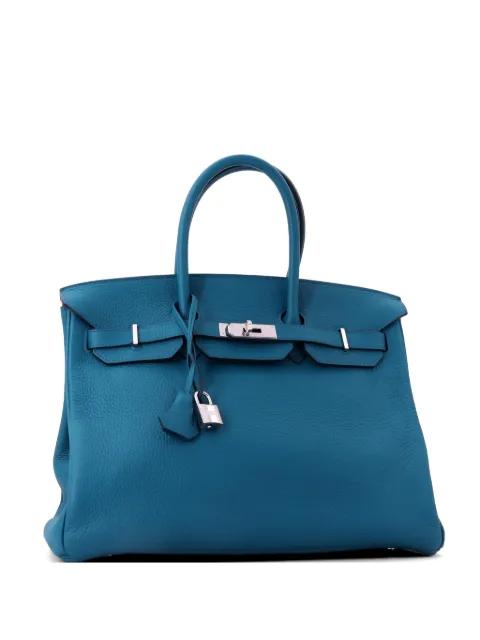 Birkin Handbag Blue Clemence with Palladium Hardware 35 tote bag by HERMES 