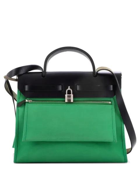 Herbag Zip Leather and Toile 31 shoulder bag by HERMES 