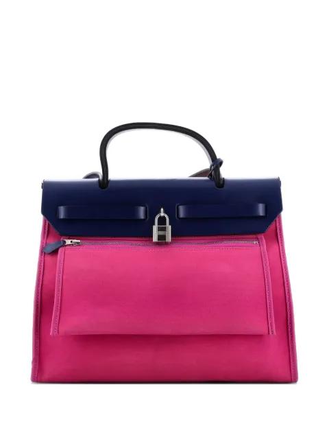 Herbag Zip Leather and Toile 31 shoulder bag by HERMES 