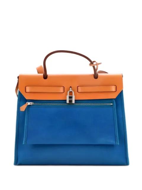 Herbag Zip Leather and Toile 31 shoulder bag by HERMES 