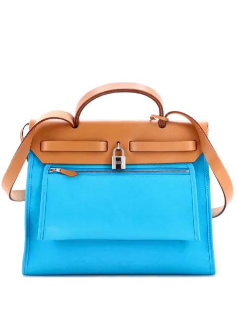 Herbag Zip Verso Leather and Toile 31 shoulder bag by HERMES 